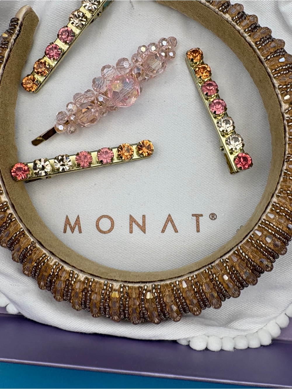 Monat Rose Pink and Amber Crystal Hair Clip Set
